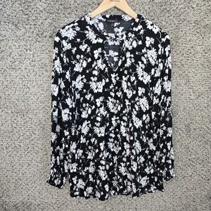 Lane Bryant Top Womens Plus 14/16 Black Keyhole Neck Blouse‎ Flowy Long Sleeve